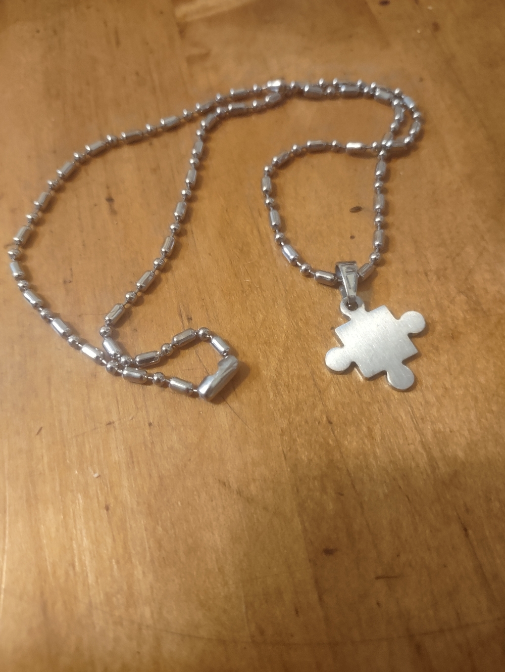 Silver Toned Puzzle Piece Pendant Necklace - Picture 2 of 7